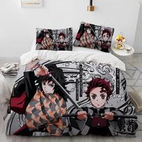 Demon Slayer Patalynės Komplektas Kamado Nezuko Antklodės Užvalkalų Rinkinys Patalynės Užtiesalas Pagalvės Užvalkalas Karališkojo Karalienės Pilno Vienvietės Dydžio Patalynė Vaikams Paaugliams Dovana EU Twin(135x200cm) dangaus mėlyna spalva