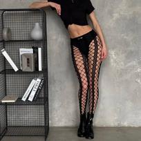 Faux Thigh High Tights Mock Suspender Pantyhose Striped Goth Fishnets Stocking Sexy Hollow Out Suspender Pantyhose 40-75kg gray