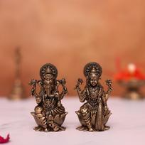 Grymo žalvario Ganešos ir Lakšmės Murti, Dievo Ganešos ir Lakšmės Statulėlė, Lengva Statulėlė brown