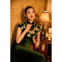 Žalias ilgas qipao: Pavasario/Vasaros socialinės damos oficiali suknelė 67683 Medium black