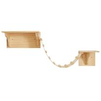 Wooden cat perch wall-mounted suspension bridge ladder cat climbing frame with hammock and solid wood platform cat play area