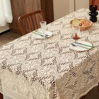 Elegantiškos Šviežios Nertos Off White Staltiesės Megztos Medvilnės Lino Nėriniai Stalo Kilimėlis Izoliuotas Karščiui Atsparus Stalo Padas Maistui 130x180cm