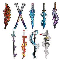 4/9pcs Nichirin Sword Enamel Pin Set Anime Katana Brooches, Tanjiro, Zenitsu, Inosuke Themed Lapel Pins Collection black