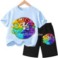 Kids Rainbow T-shirt Friends Girls Boys Clothes Summer Short Sleeve Tshirt Set Cartoon Tee Tops Game Anime Shirts Camiseta 160 blue