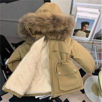 Kids Girls Thick Fleece Warm Hooded Cotton Padded Winter Coat 90cm chaki