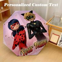 Miraculous Ladybug 8 Rib Auto Folding Umbrella, Personalized Custom Name Text Three-fold umbrella black