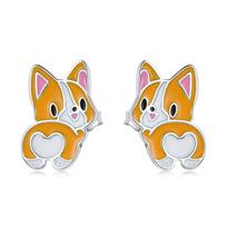 S925 Sterling Silver Cute Corgi Ear Studs Women Earrings Cute Corgi white