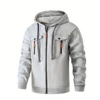Mens Hoodie Jacket With Multiple Pockets And Zipper For Casual Spring Fall Outdoor Wear XXXL šviesiai pilka spalva