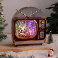 Santa Claus Retro TV Snowfall Music Box - Seven-Color Christmas Tree Decoration and Window Display gray