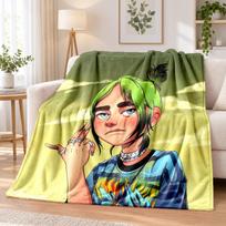 Billie Eilish flanelinis pledas Minkštas šiltas jaukus sofai lovai patalpų namų miegamojo naudojimui 80cmx120cm beige
