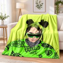 Billie Eilish flanelinis pledas Minkštas šiltas jaukus sofai lovai patalpų namų miegamojo naudojimui 100cmx150cm yellow