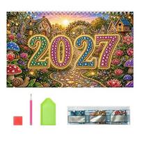 Artistic Wall Planner 2027 DIY Faux Diamond Art Hanging Calendar, Rhinestone Painting Illustration Seasonal Palm Gallery Decor Theme Spiral B