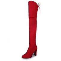Thigh High Boots Sexy Party  Fashion Suede Leather Shoes Women Over The Knee Heels  Stretch Flock Winter  Botas  Platform Shoes 42 raudona