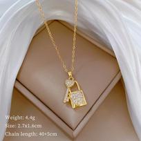 Key Love Lock Light Luxury Temperament Gorgeous Full Diamond Necklace Female Versatile Collarbone Chain Titanium Steel Chain gray