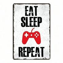 Metalinė sienos dekoracija Eat Sleep Repeat plakatas žaidimų kambariui paauglio dovana black