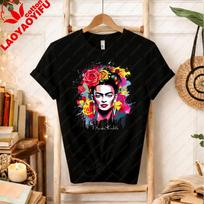 Ryškus taškų dažymo Kahlo modernus gėlių menininko grafinis marškinėlis drąsus meno mylėtojo dovana Frida gerbėjams įvairių prekių kasdienis marškinėlis 3XL black