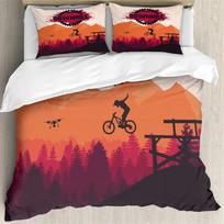 Mountain Biking Single Duvet Cover, Microfiber Bedding Set With Zipper Closure 3D Bike Comforter Cover With Pillowcase 50X75Cm 100X135cm-2pcs orange