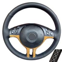 Automobilio vairo apdangalas, rankomis siūtas juodos dirbtinės odos, skirtas BMW E46 2000 2001 2002 2003 2004 2005 325i X5 E53 2000 2001 White Thread gray