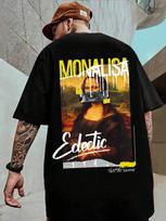 Summer Funny Mona Lisa Meme T-Shirt Men's Women's Y2K Short Sleeve Round Neck Loose Shirt XL brown