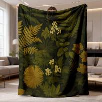 2026 New Arrival Flannel Blanket Extra Large Soft Bedspread Luxury Forest Design with Ferns, Green, Golden & White Botanical Blanket Plush Bed, Sofa, 75X95CM brown