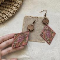 Bohemian Wood Slice Diamond Print Retro Earrings – Unique Temperament Ear Jewelry gray
