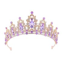 Elegantiškas plaukų karūna galvos apdangalas Princesės Tiaras galvos apdangalas Vestuviniai papuošalai Gold Purple white