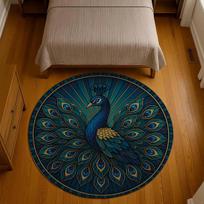 Stained Glass Peacock Round Rug Vibrant Art Deco Non Slip Floor Mat for Colorful Bohemian Style Rooms Diameter 60cm black