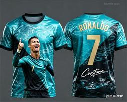 Summer Men Fashion Ronaldo 7 Football Short Sleeve T-shirt Oversized Sportswear Jersey Tops Kids Clothes Street Style Wear 110 blue