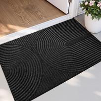 Waterproof Front Door Mat 60×90cm Non Slip Rubber Back Dirt Trapping Doormat Wave Striped Outdoor Indoor Entrance Floor Rug Dust 75cmx43cm brown