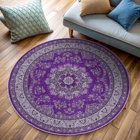 Violetinis Vintažinis Persiškas Gėlių Medalionas Apvalus Kilimas Neslystantis Plaunamas Kilimėlis Moderniam Svetainės 120x120cm