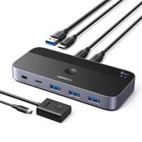 UGREEN USB 3.0 Switch Selector 2 In 4 Out USB-A and USB-C KVM Switcher for 2 PCs Sharing Keyboard Mouse Printer Scanner Grey black