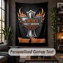 Personalizuotas sieninis gobelenas, Harley-Davidson pasirinktinis tekstas, minkšto audinio sienos menas patalpų dekoravimui 150cmx200cm