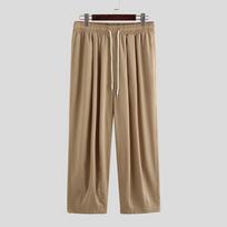 INCERUN Mens Straight Pants Elastic Waist Casual Baggy Hip-hop Pants Male Gypsy Wide-legged Loose Drawstring Pants L chaki