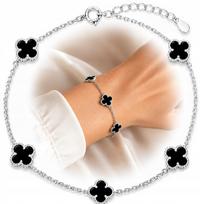 Silver Bracelet 925 Silver Women' Clover ONYX Diamond beige