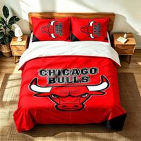 Chicago Bulls (5) 3pc set suitable for master bedrooms soft and comfortable an ideal gift for family and friends Includes one duvet cover and two pill 140cmx210cm