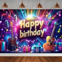 Rock music guitar drum theme birthday party banner background, dance notes band music stage photography studio background props6 79×59inch/200*150cm