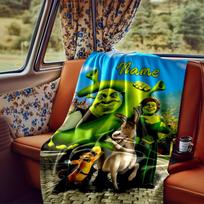 Shrek Donkey Princess Fiona And Cat In Boots Blanket Personalized Name Soft Comfortable Stylish Blanket Car Blanket Perfect For Travel Camping Outdoor 80cmx120cm blue
