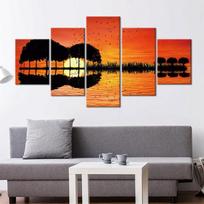 5 dalys Šiuolaikinės peizažo drobės paveikslas saulėlydžio gitara medis ežero plakatai ir spaudiniai gyvenamojo kambario dekoravimui be rėmelio 20x35cm*2  20x45cm*2  20x55cm*1 black