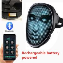 Veidą transformuojanti LED kaukė su valdymu per programėlę - Programuojama LED Helovino kaukė Skaitmeninė šviečianti kaukė suaugusiems USB Lithium Battery black