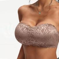 Moteriškas nėriniuotas seksualus liemenėlės viršus be petnešėlių Small beige