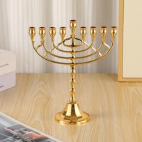 Large Nine-Headed Alloy Gold Candlestick for Living Room or Israeli Restaurant Decor beige