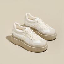 8cm Microfiber Leather Women Chunky Sole Sneakers Platform Wedge Autumn Spring Hidden Heels New Booties Vulcanize Shoes 39 white