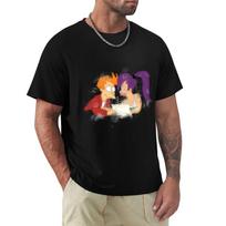 Futurama painting fry and leela T-Shirt Work Wear Simple Tee Shirt M black