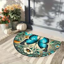 1Pcs Blue Butterfly Garden Pattern Semi Circle Welcome Doormat Non Slip for Outdoor Patio Porch Kitchen Bathroom Entryway Floor 40X60CM gray