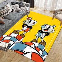 Cuphead & Mugman Flannel Pattern Square Carpet,Area Rug,Carpet Rug for Living Room Bedroom Sofa Playroom Decor,Non-slip Floor Mat 40x60cm( 15x23in ) yellow