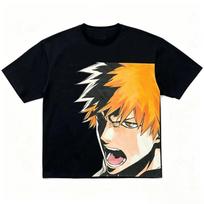 BLEACH Anime T-shirt Vintage Washed Y2K Aesthetic Unisex Oversized Short Sleeve Summer Cotton Retro Streetwear 2026 Hot Sale L black