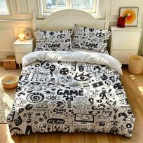 Game Controller Bedding Set Print Comfortable Duvet Cover for Student Dormitory Decor, 1 Duvet Cover and 2pillowcase with Zipper 150*200cm/59x79in Single/Twin 3pcs white
