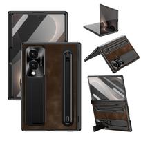 Leather Bracket Pen Slot With Stylus Case For Samsung Galaxy Z Fold 8 Wide Z Fold 8 5G Glass Screen Hinge Protection Cover Galaxy Z Fold 8 Wide gray