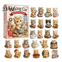 Christmas Gifts for Children Cat Advent Calendar, 24 Day Countdown with Cute Ornaments, Kids Holiday Fun 2D Acrylic Kitty Decorations, E