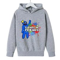 Rainbow Friends New Boys' Hoodies Game Cartoon Print Children's Spring Autumn Winter Long Sleeve Sweatshirt Cute Girls Hoodies 160 gray